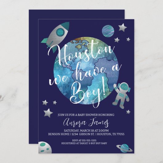 Houston We hebben een Baby shower-uitnodiging Kaart (Voorkant / Achterkant)