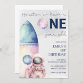 Houston, we hebben een jaar oude Verjaardag Uitnod Kaart (Voorkant / Achterkant)