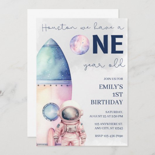 Houston, we hebben een jaar oude Verjaardag Uitnod Kaart (Voorkant / Achterkant)