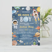 Houston We hebben een jongen buiten de ruimte Baby Kaart (Staand voorkant)