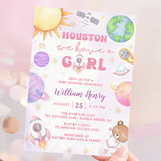 Houston We hebben een meisje buiten ruimte Baby sh Kaart