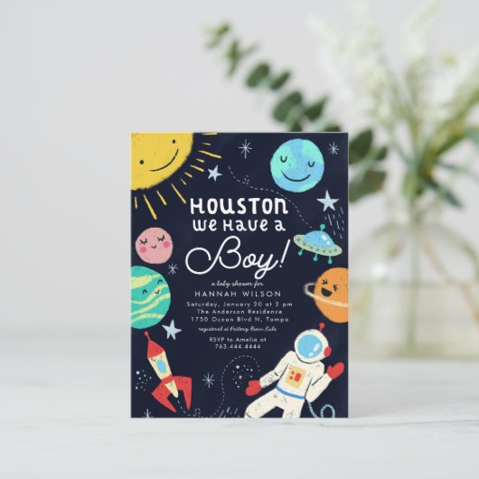 Houston We hebben een padvinder Baby shower Uitnodiging Briefkaart (Staand voorkant)