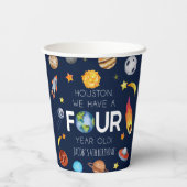 Houston We hebben een vier jaar oud 4e verjaardags Papieren Bekers (Achterkant)
