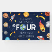 Houston We hebben een vier jaar oud 4e verjaardags Spandoek (Horizontaal)