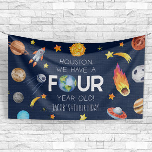 Houston We hebben een vier jaar oud 4e verjaardags Spandoek