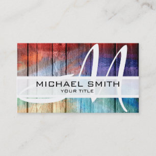 Hout Abstract gekleurd modern monogram Visitekaartje