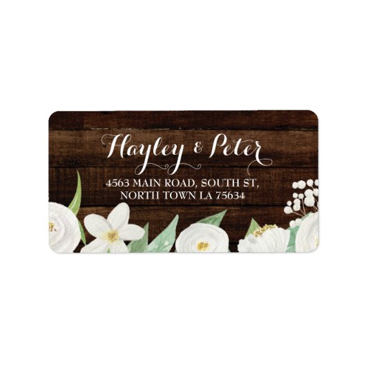 Hout Adresetiketten Stickers Wit Bloemen (Voorkant)