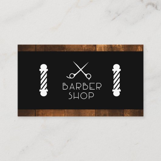 Hout | Barberpaal en schaar Visitekaartje (Voorkant)