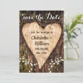 Hout Bark Baby Breath Heart Rustic Wedding Save The Date (Staand voorkant)