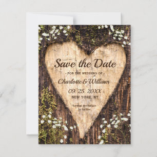 Hout Bark Baby Breath Heart Rustic Wedding Save The Date