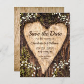 Hout Bark Baby Breath Heart Rustic Wedding Save The Date (Voorkant / Achterkant)