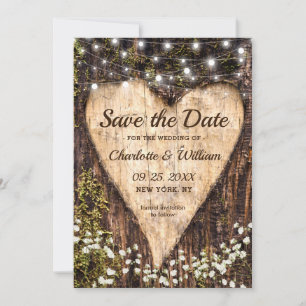 Hout Bark Baby Breath Heart Rustic Wedding Save The Date