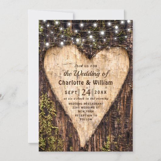 Hout Bark Heart Rustic Wedding Kaart (Voorkant)
