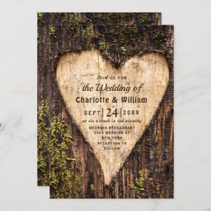 Hout Bark Heart Rustic Wedding Kaart