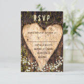 Hout Bark Heart Rustic Wedding RSVP Kaartje (Staand voorkant)