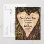 Hout Bark Heart Rustic Wedding Save the Date Briefkaart (Voorkant / Achterkant)