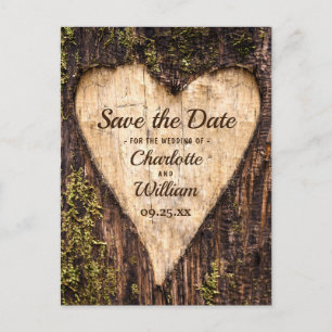Hout Bark Heart Rustic Wedding Save the Date Briefkaart