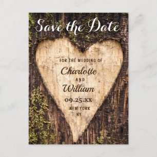 Hout Bark Heart Rustic Wedding Save the Date Briefkaart