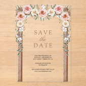 Hout Boho Floral Canopy Wedding Save the Date Acryl Uitnodigingen (Voorkant)