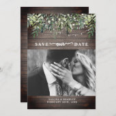 Hout Botanical String Lights Photo Wedding Save The Date (Voorkant / Achterkant)