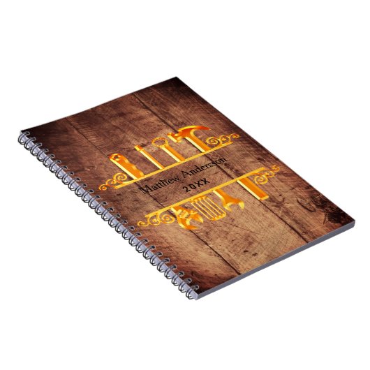 Hout bruin goud gereedschap thuisreparaties bedrij notitieboek (Rechterzijde)