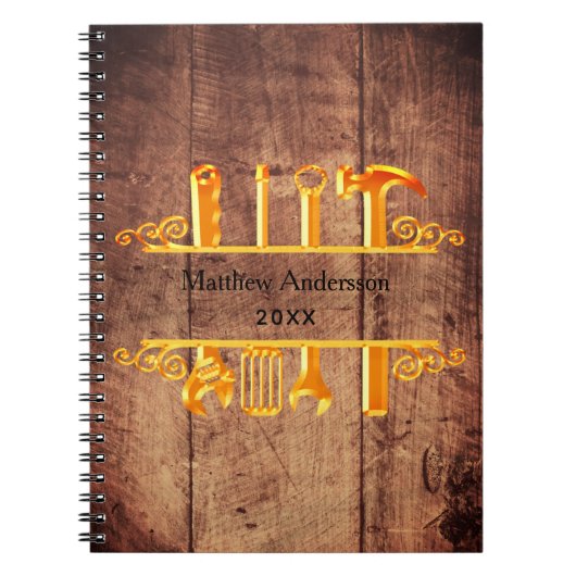 Hout bruin gouden gereedschap thuis reparaties bed notitieboek (Voorkant)