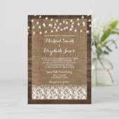 Hout Burlap Lace Rustic Wedding Invitting Kaart (Staand voorkant)