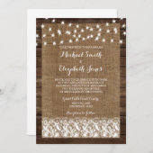 Hout Burlap Lace Rustic Wedding Invitting Kaart (Voorkant / Achterkant)