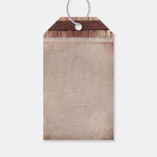 Hout Burlap Roze Bloemen Rustiek Land Bruiloft Cadeaulabel (Achterkant)