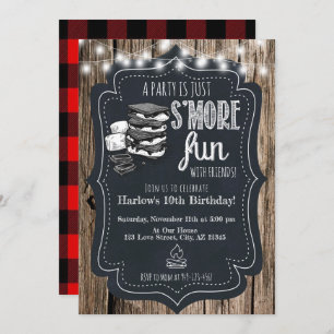 Hout Chalkboard Rustic S'mores Party Birthday Kaart