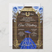 Hout Charro - Navy Rozen Princess Mis Quince Kaart (Voorkant)