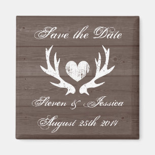 Hout country chic hert antler save the date magnet magneet