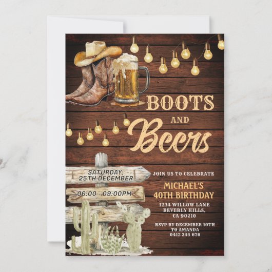 Hout Cowboy Boots & Beers Volwassen Verjaardagsfee Kaart (Voorkant)