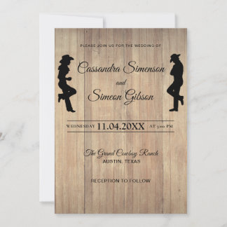 Hout Cowboy, Cowgirl Rustic Wedding Day Kaart