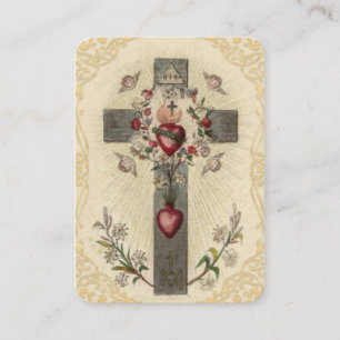 Hout Cross Sacred Hearts Angels Flowers Heilige Ka Visitekaartje