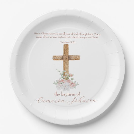 Hout Cross Wit & Blush Dop Bijbel Verse Papieren Bordje (Voorkant)