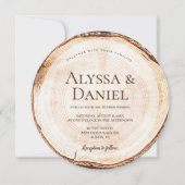 Hout Cut Slice Custom Photo Rustic Wedding Kaart (Voorkant)