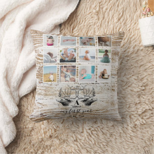 Hout Deer Baby's eerste jaar Foto Collage Kussen