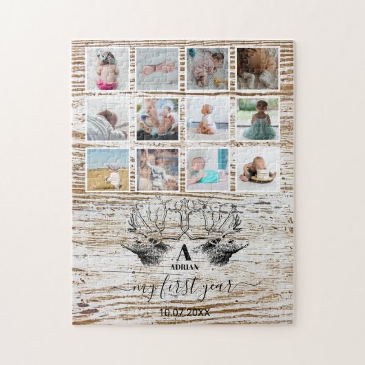 Hout Deer Baby's eerste jaar Foto Collage Legpuzzel (Verticaal)