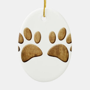 Hout Dog Paw Print Keramisch Ornament