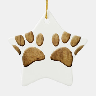 Hout Dog Paw Print Keramisch Ornament