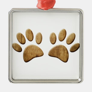 Hout Dog Paw Print Metalen Ornament