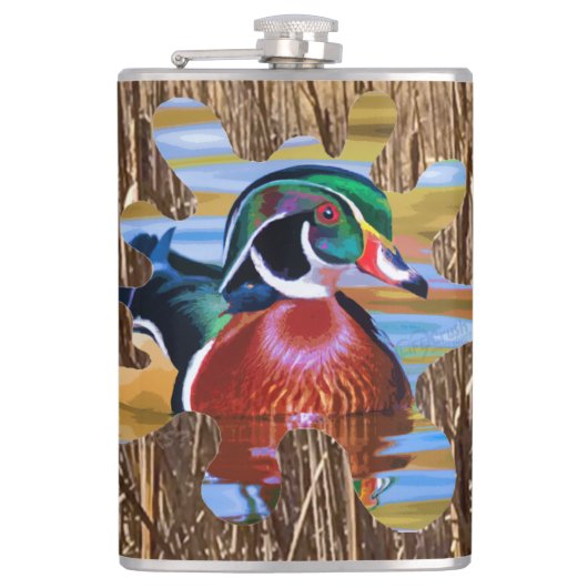 Hout Duck Flask, Duck Hunting Heupfles (Voorkant)
