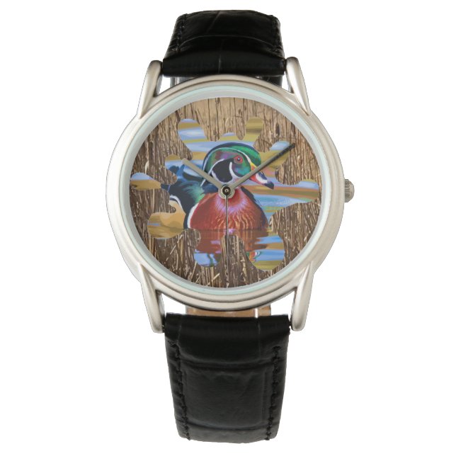Hout Duck Hunting Watch met Crown Protector Horloge (Voorkant)