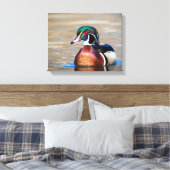 Hout Duck in een vijver Canvas Afdruk (Insitu (Slaapkamer))