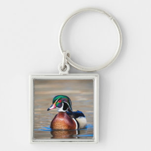 Hout Duck in een vijver Sleutelhanger