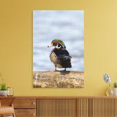Hout Duck man op log in wetland Canvas Afdruk (Insitu (Woonkamer))
