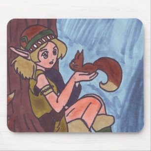 Hout Elf met eekhoorn Muismat