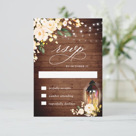 Hout- en Blush-Rozen Rustige RSVP-kaart RSVP Kaartje (Staand voorkant)