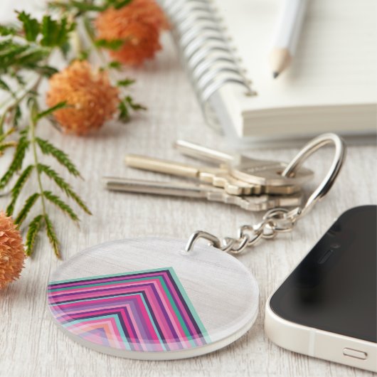 Hout en Bright Stripes, Geometrisch Bohemisch ontw Sleutelhanger (Voorkant Rechts)